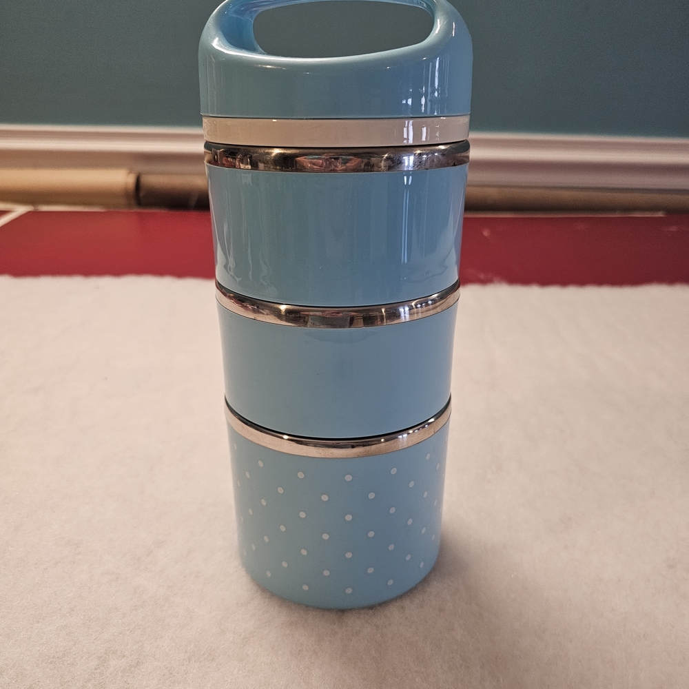3 Layer Bento Blue Polka Dot Stackable Lunch Container